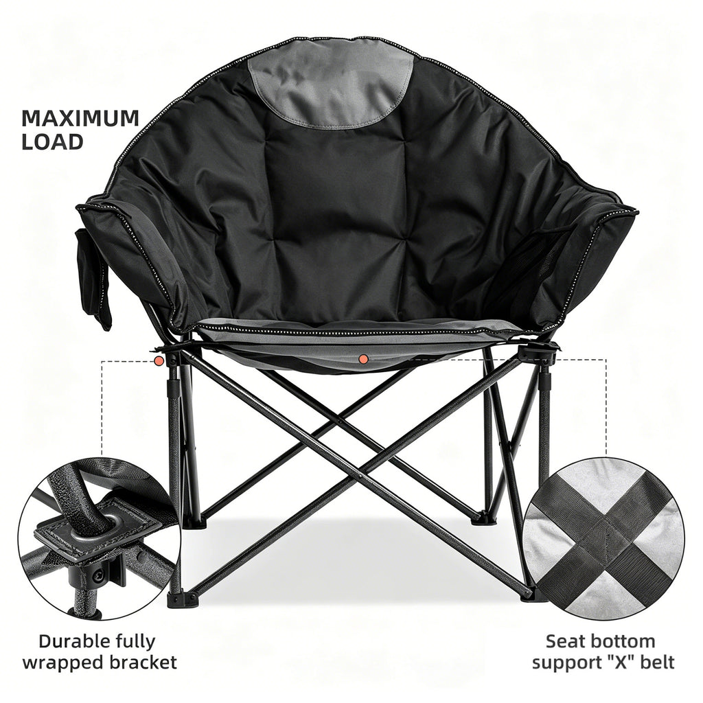 Moon Saucer Camping Chair Oversized Padded Single Chair with Cup Holder and Carry Bag 500 lb