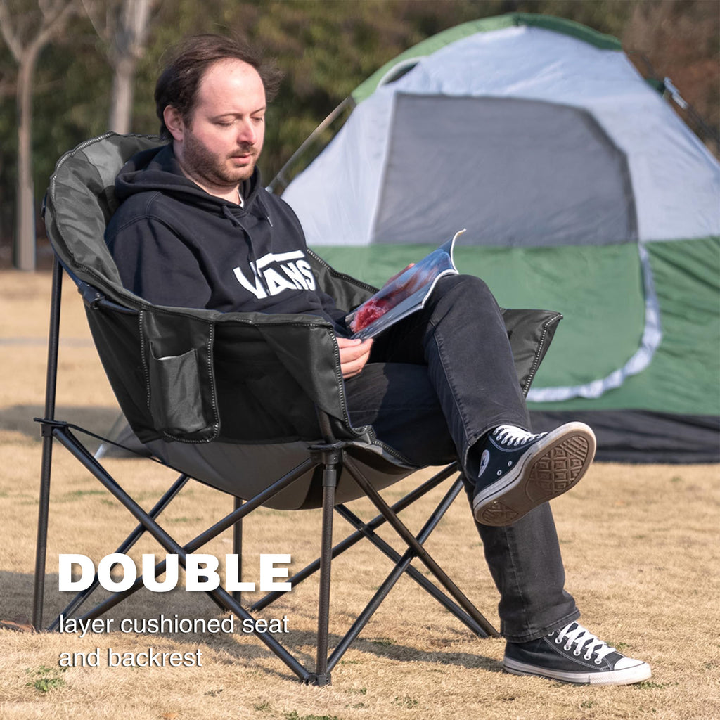 Moon Saucer Camping Chair Oversized Padded Single Chair with Cup Holder and Carry Bag 500 lb