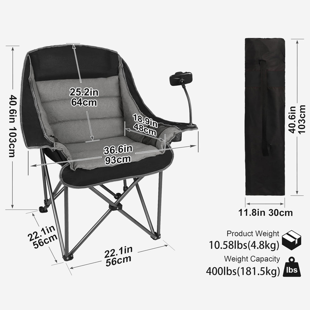 Oversized Folding Camping Chair for Adults with Cup Holder Phone Holder and Side Pocket 400 lb