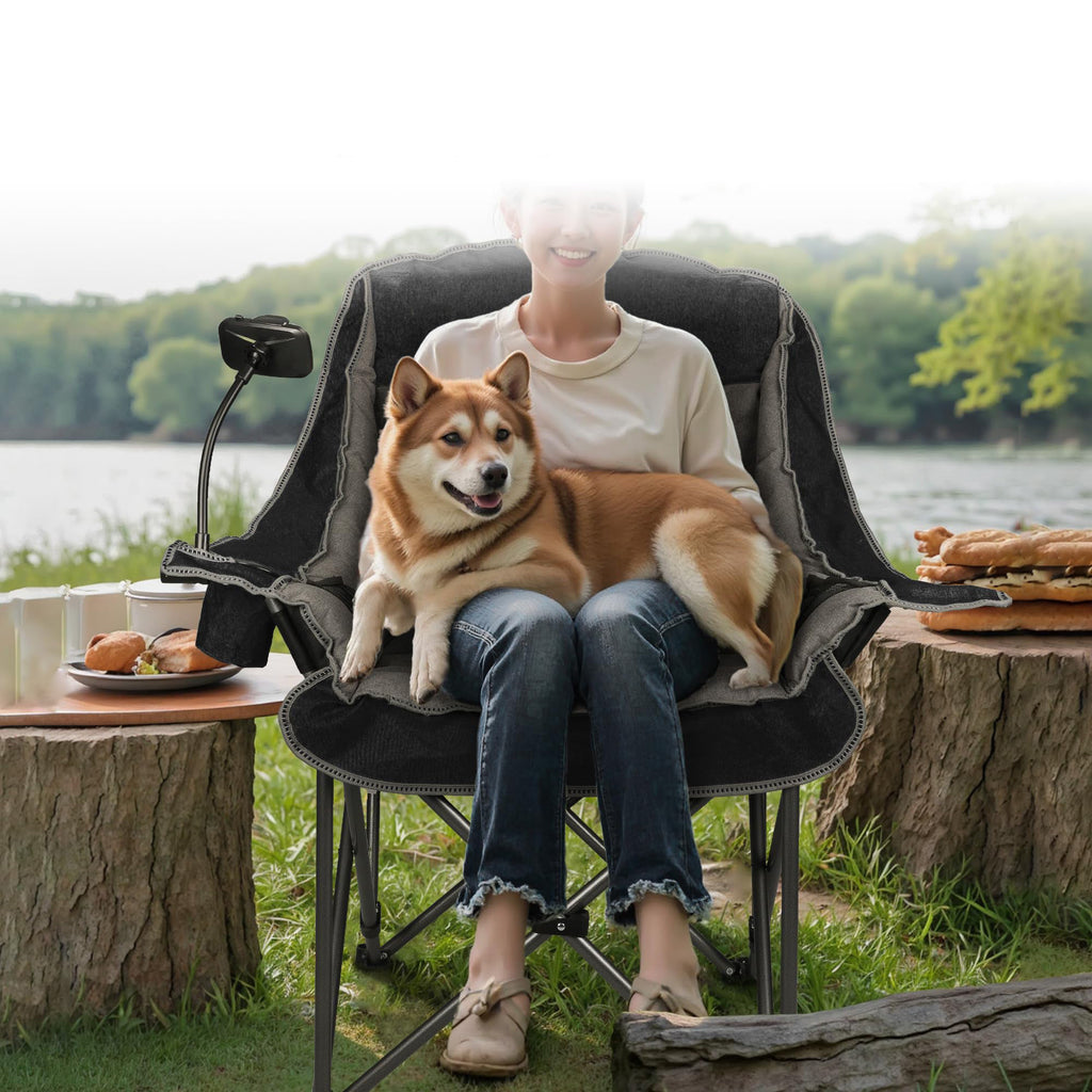 Oversized Folding Camping Chair for Adults with Cup Holder Phone Holder and Side Pocket 400 lb