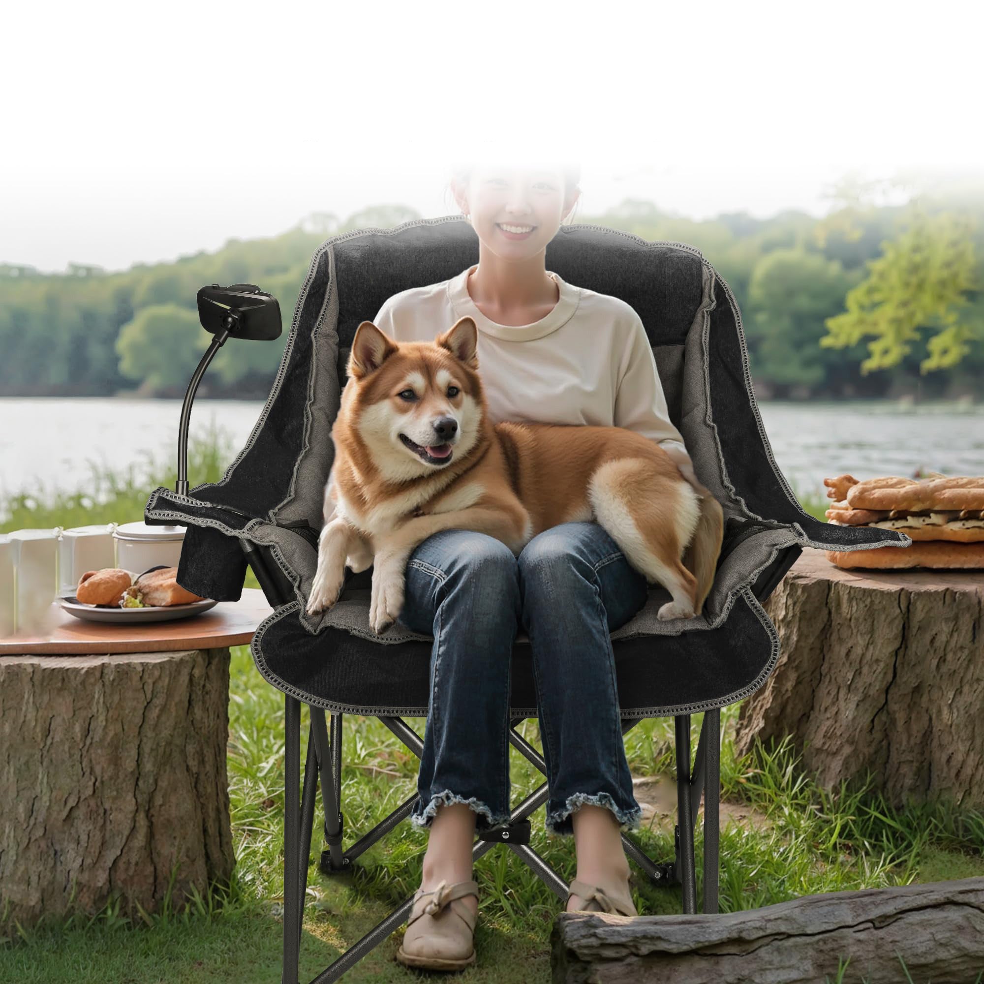 Oversized Folding Camping Chair for Adults with Cup Holder Phone Holder and Side Pocket 400 lb