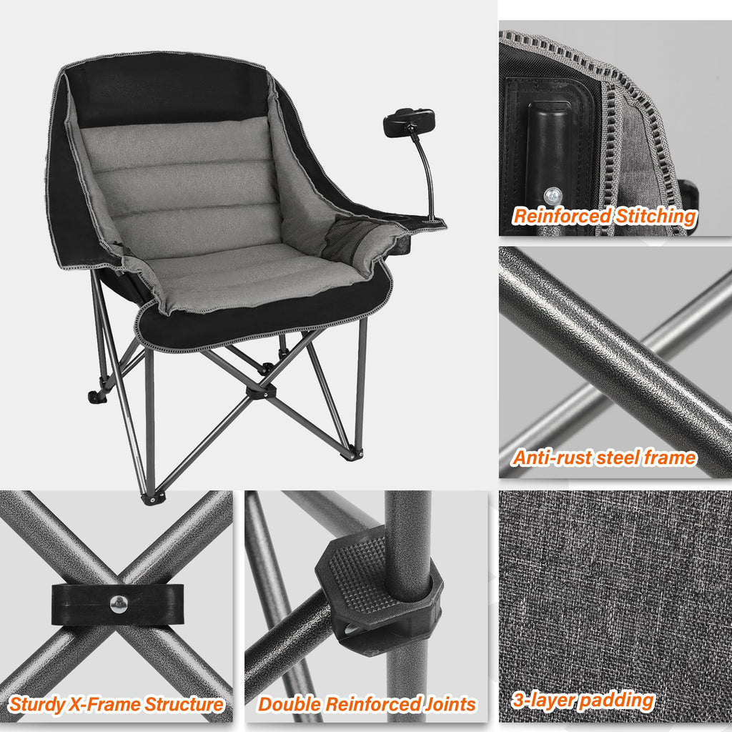 Oversized Folding Camping Chair for Adults with Cup Holder Phone Holder and Side Pocket 400 lb