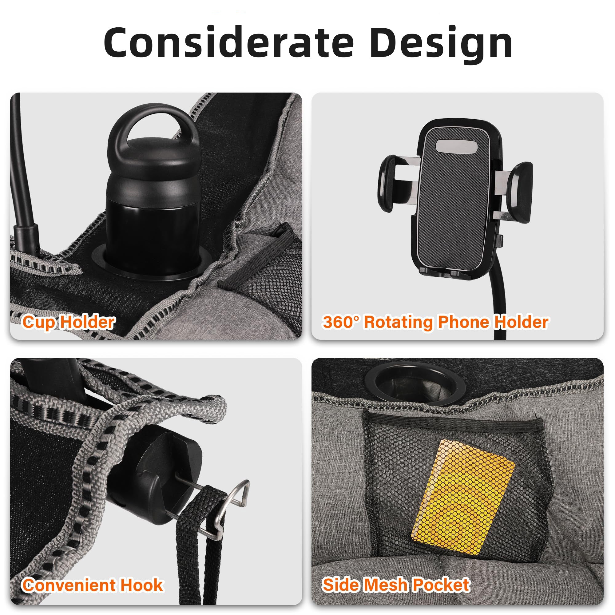 Oversized Folding Camping Chair for Adults with Cup Holder Phone Holder and Side Pocket 400 lb