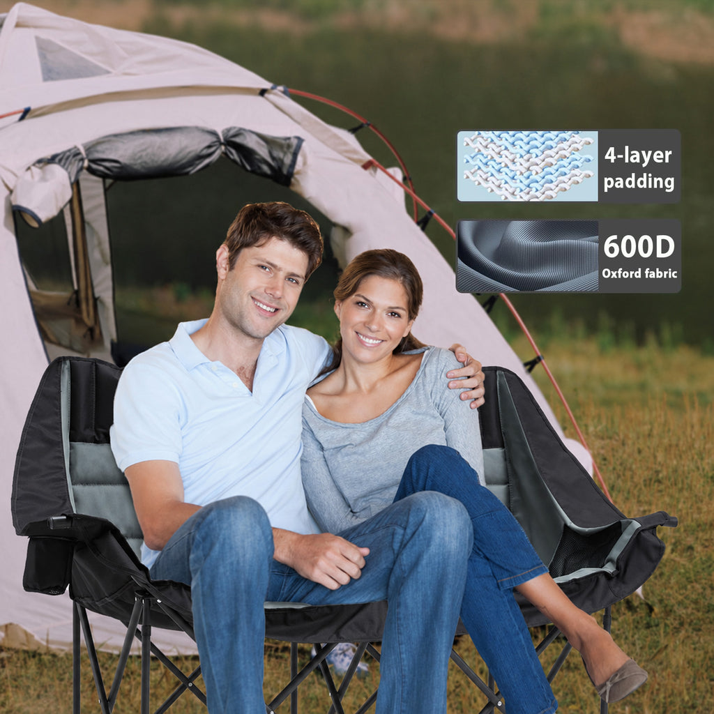 Double Camping Chair Folding Padded Loveseat for Two Adults with Cup Holders and Carry Bag 660 lb