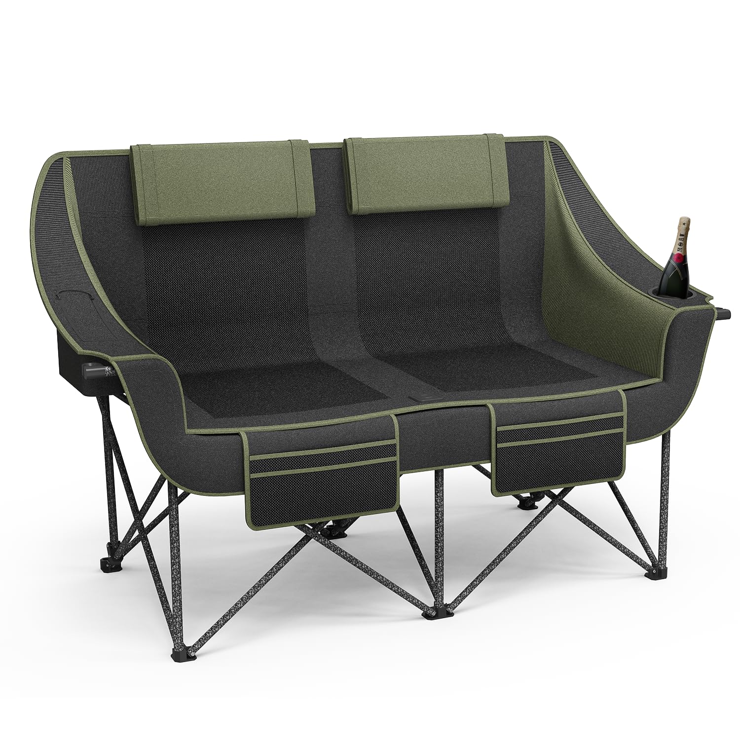 Double Camping Chair Folding Loveseat for Two Adults with Cup Holders and Carry Bag 660 lb