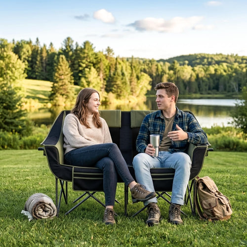 Double Camping Chair Folding Loveseat for Two Adults with Cup Holders and Carry Bag 660 lb