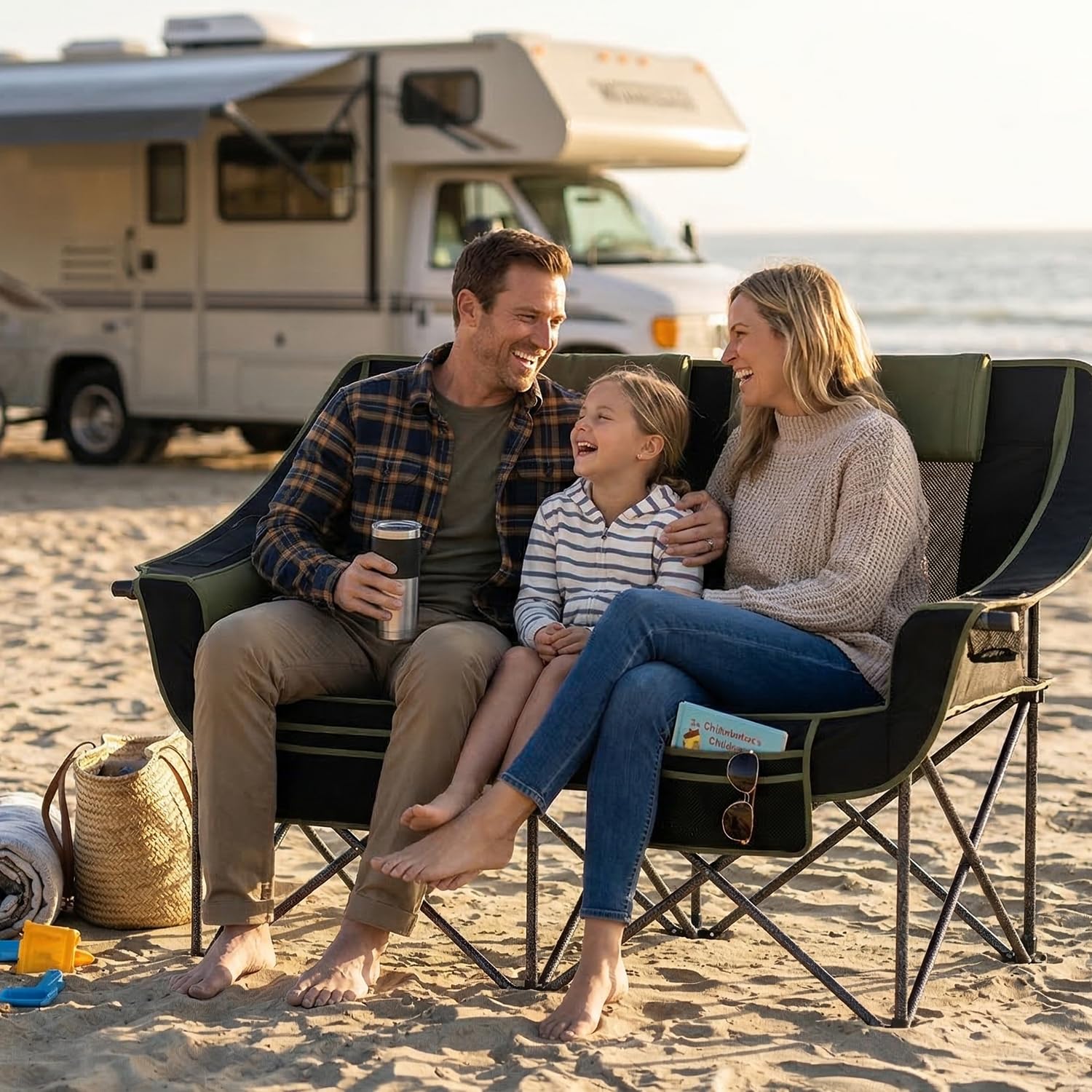 Double Camping Chair Folding Loveseat for Two Adults with Cup Holders and Carry Bag 660 lb
