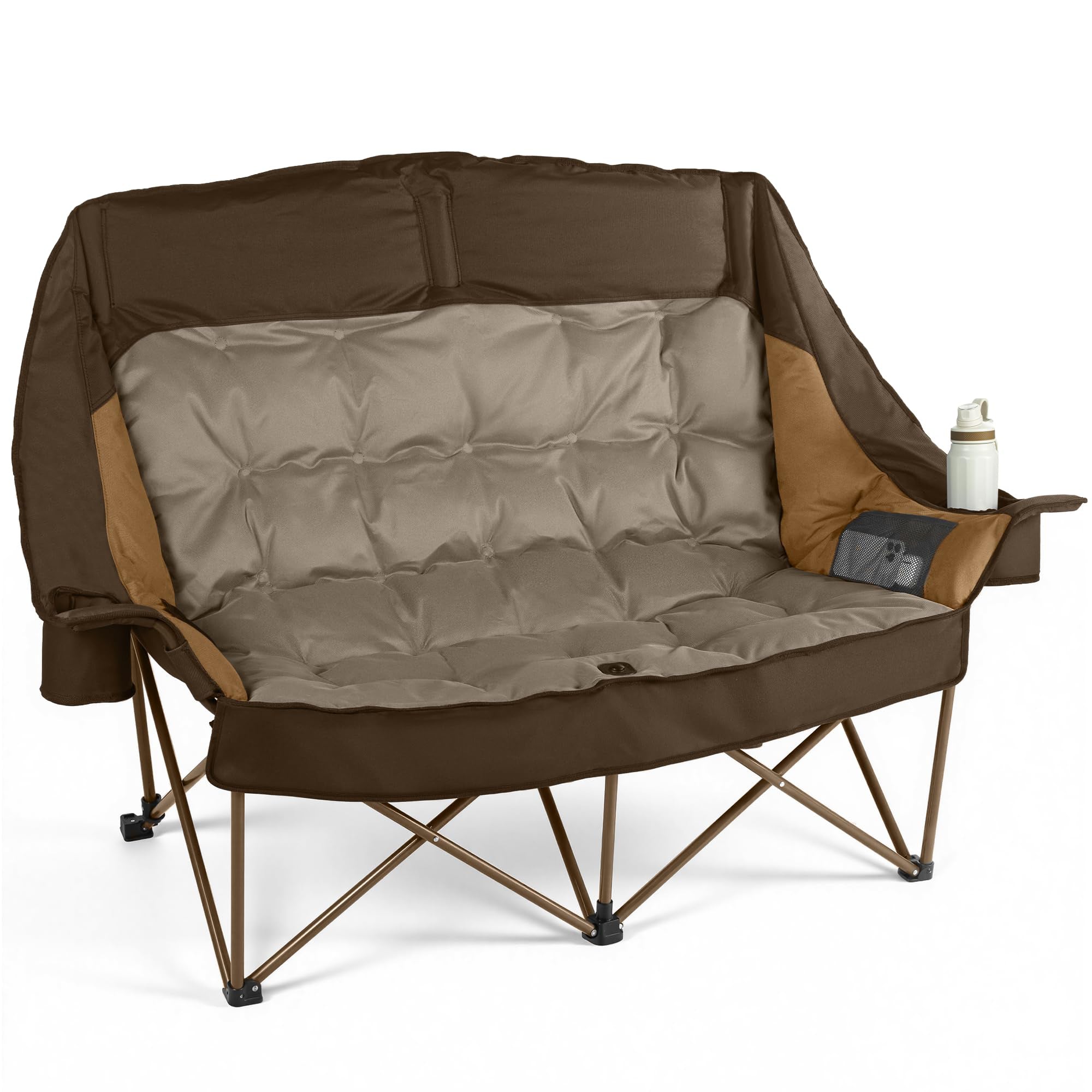 High Back Double Camping Chair Folding Loveseat Low Seat with Cup Holders and Carry Bag 800 lb