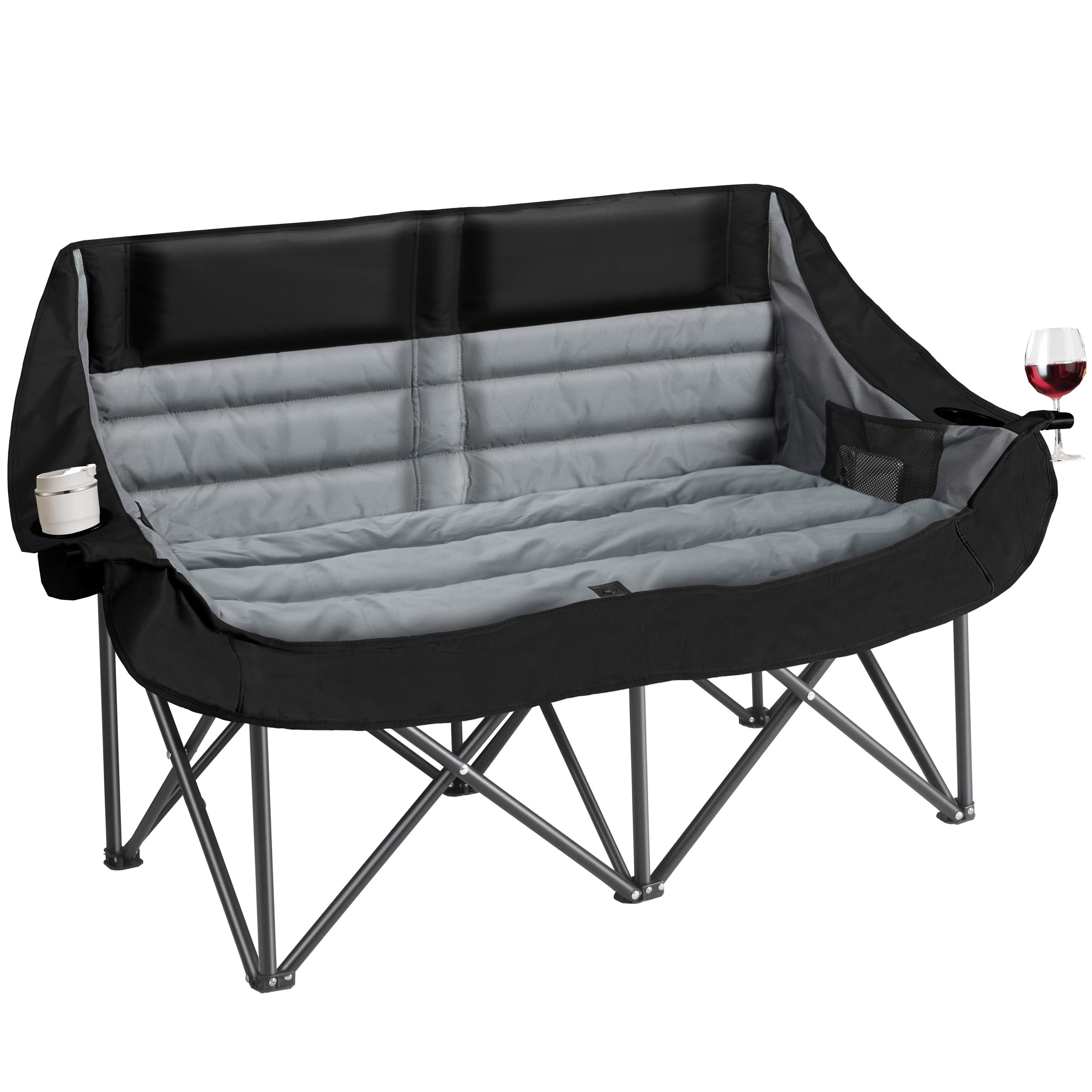 Double Camping Chair Folding Padded Loveseat for Two Adults with Cup Holders and Carry Bag 660 lb