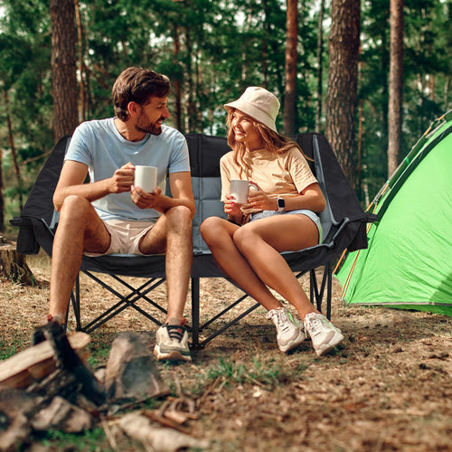 Double Camping Chair Folding Padded Loveseat for Two Adults with Cup Holders and Carry Bag 660 lb