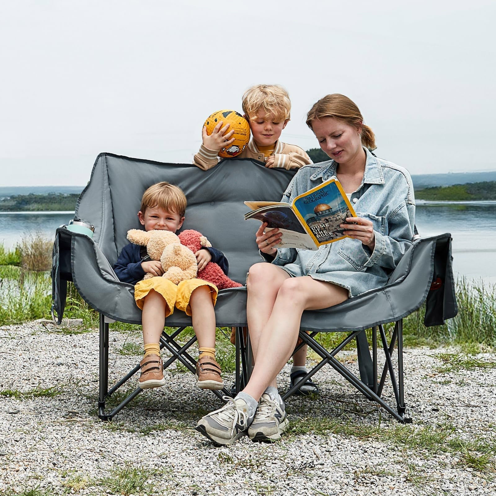 Double Camping Chair Folding Padded Loveseat for Two Adults with Cup Holders and Carry Bag 600 lb