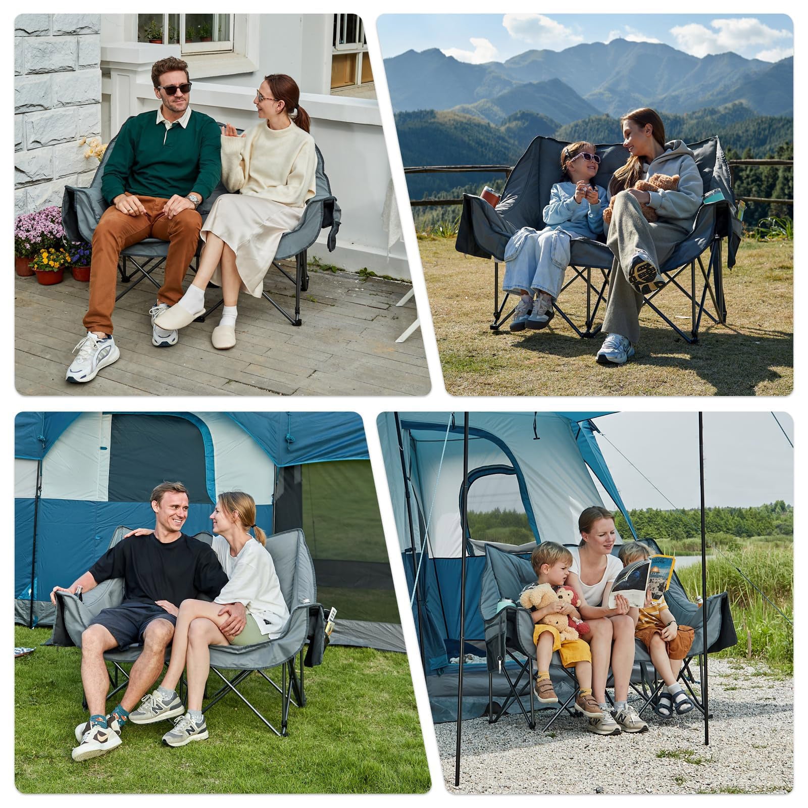 Double Camping Chair Folding Padded Loveseat for Two Adults with Cup Holders and Carry Bag 600 lb