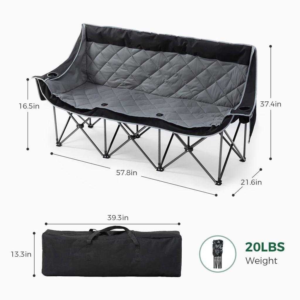 3 Person Camping Chair Folding Padded Loveseat with Cup Holders and Carry Bag 660 lb