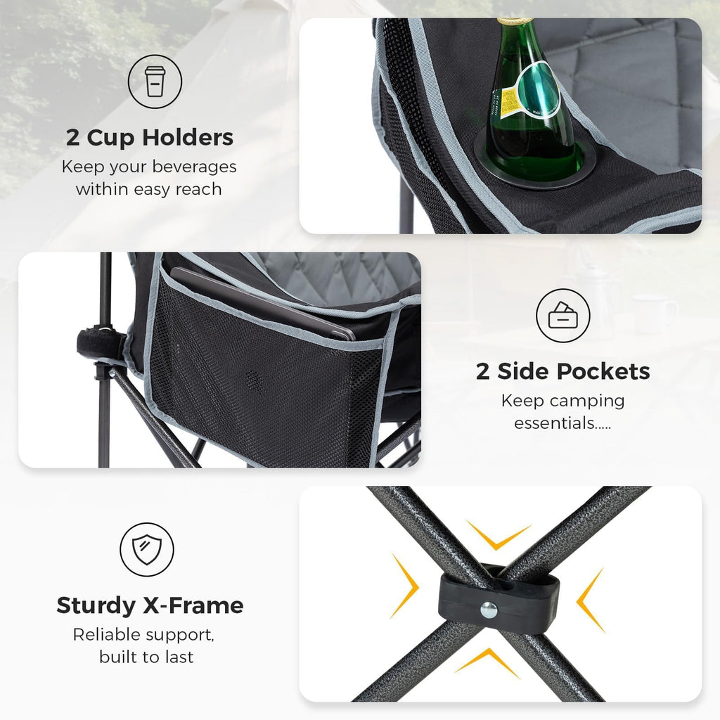 3 Person Camping Chair Folding Padded Loveseat with Cup Holders and Carry Bag 660 lb