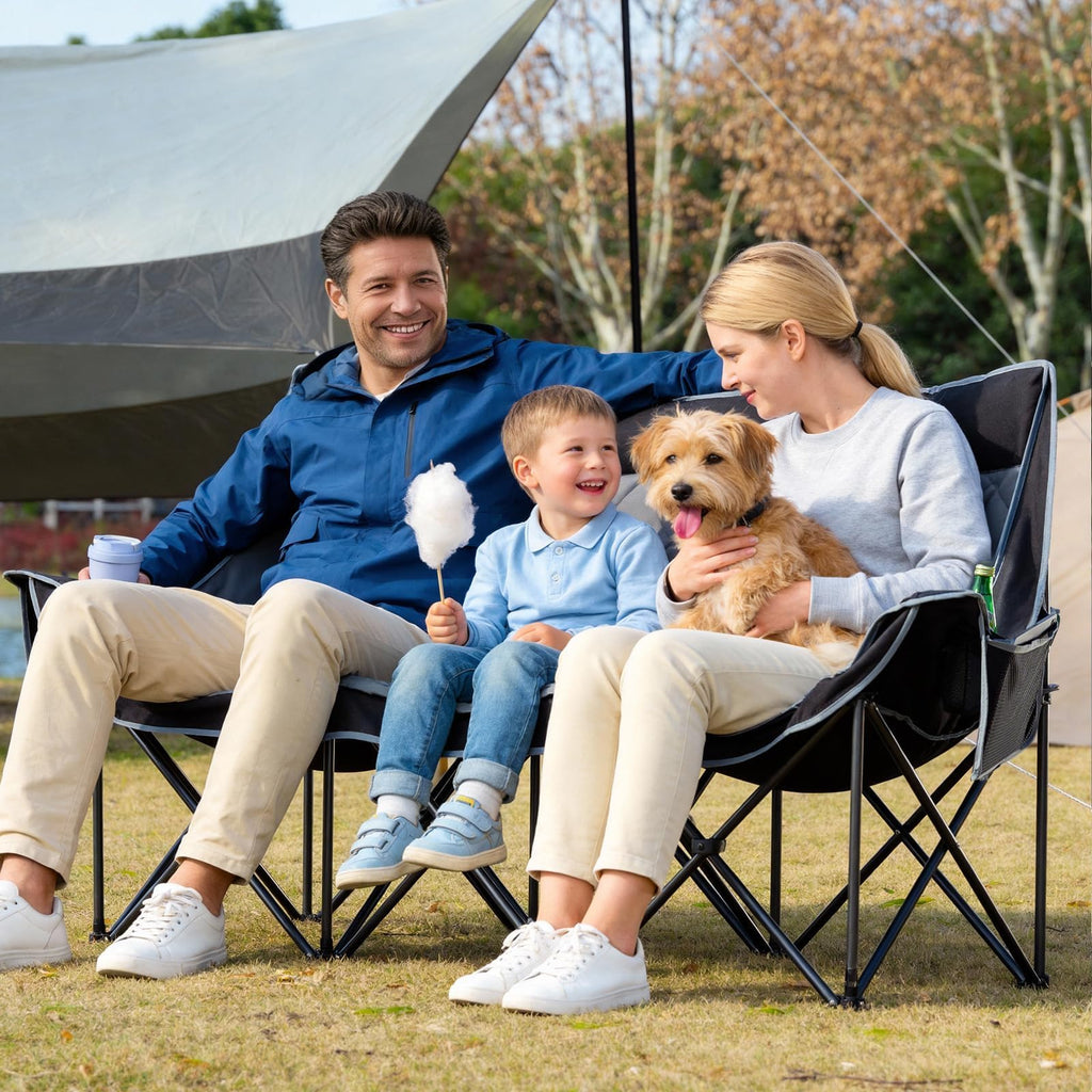 3 Person Camping Chair Folding Padded Loveseat with Cup Holders and Carry Bag 660 lb